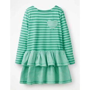 NWT Mini Boden Green/Ivory Heart Pocket Dress, Size 11/12